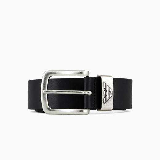 EMPORIO ARMANI 阿玛尼 男士带徽标扣的皮革腰带 黑色 Y4S201 YDD6G 80001 商品图0