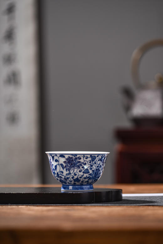 富玉窑  景德镇全手工青花玲珑青花宝莲杯手作茶器品茗杯主人杯 商品图0