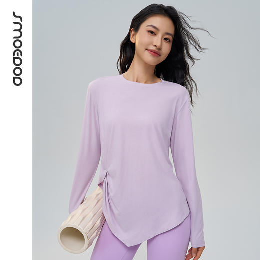 SMOEDOD/水沐伊朵绒感长袖收褶瑜伽罩衫V形下摆亲肤裸感轻盈显瘦50165 商品图3