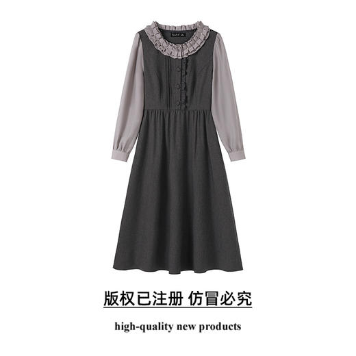 奢姿大码女装2024秋季复古木耳边时尚连衣裙胖妹妹拼接设计裙子9943855460 商品图0