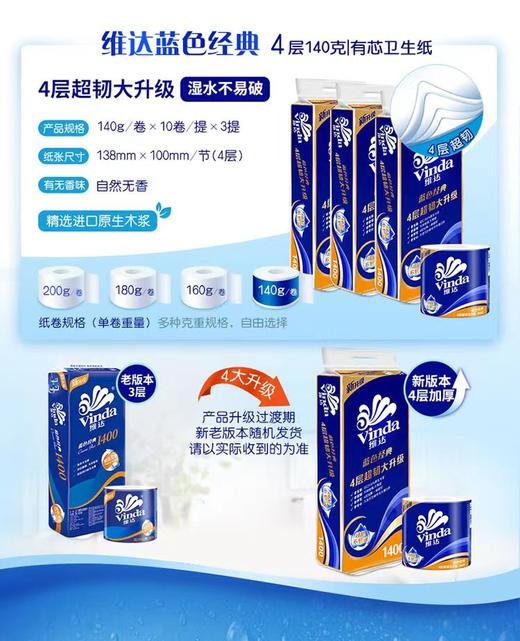 维达（Vinda）蓝色经典有芯  卷纸 1400g 商品图1
