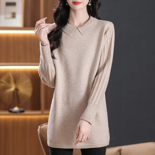 CC-5-6112中长款针织打底衫毛衣女2024秋冬新款娃娃领年轻洋气内搭上衣 商品图1