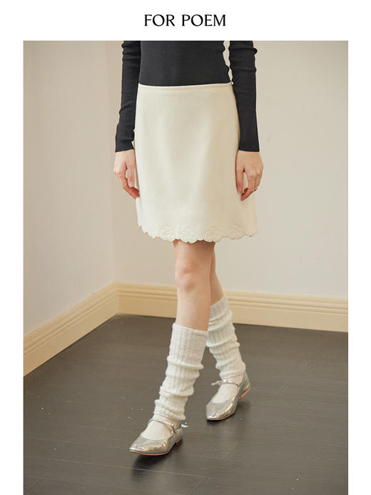 ForPoem 现货 24/FW原创设计秋冬100羊毛刺绣花边毛呢半身裙 商品图0