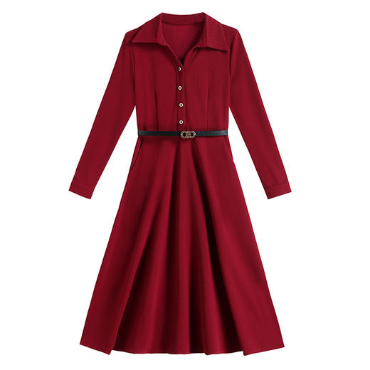 雀说新款时尚洋气衬衣领收腰有口袋减龄中长裙AL9794 商品图4