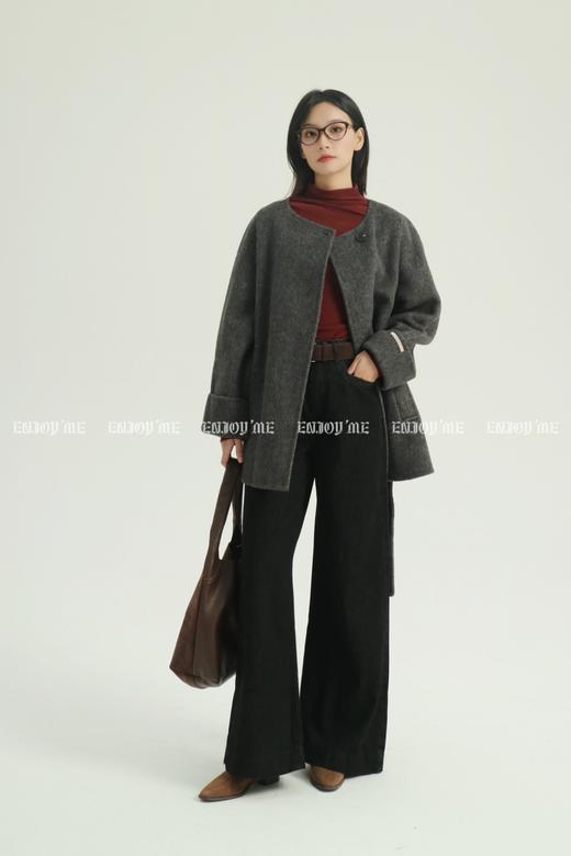 【门店同款】ENJOY冬季柔韧与共圆领一粒扣中长款大衣 159494971 商品图11