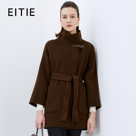 EITIE爱特爱冬季新款时尚气质立领通勤显瘦系带毛呢大衣女外套7614315 商品图0