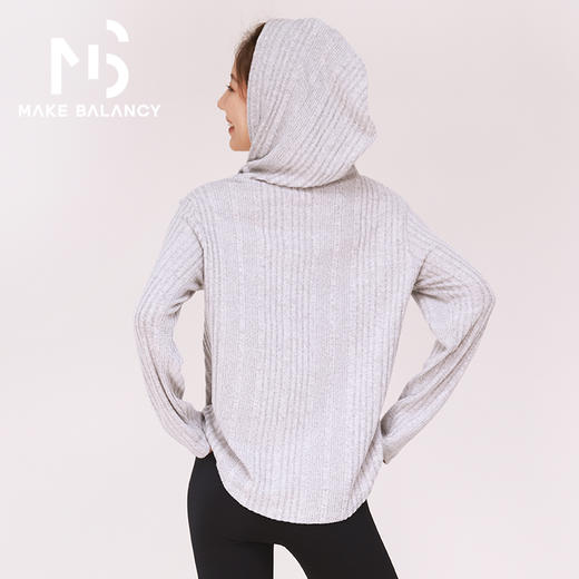 Makebalancy/慕柏郦瑜伽运动上衣连帽毛绒条宽松柔软气质显瘦1852 商品图3