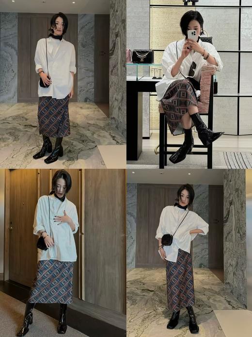 HIDEMI 经典几何印花系列极简缎面半身裙 商品图1