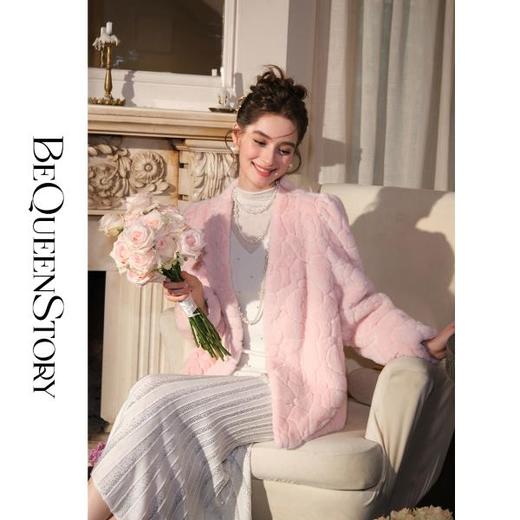 BeQueenStory【玫瑰梦露】轻奢高级感水貂皮雕花V领皮草外套秋冬款 商品图4
