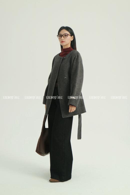 【门店同款】ENJOY冬季柔韧与共圆领一粒扣中长款大衣 159494971 商品图12