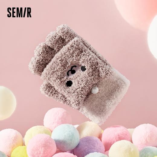 森马手套女2024冬季新款半指露指可触屏手套可爱动物毛绒学生保暖 商品图0