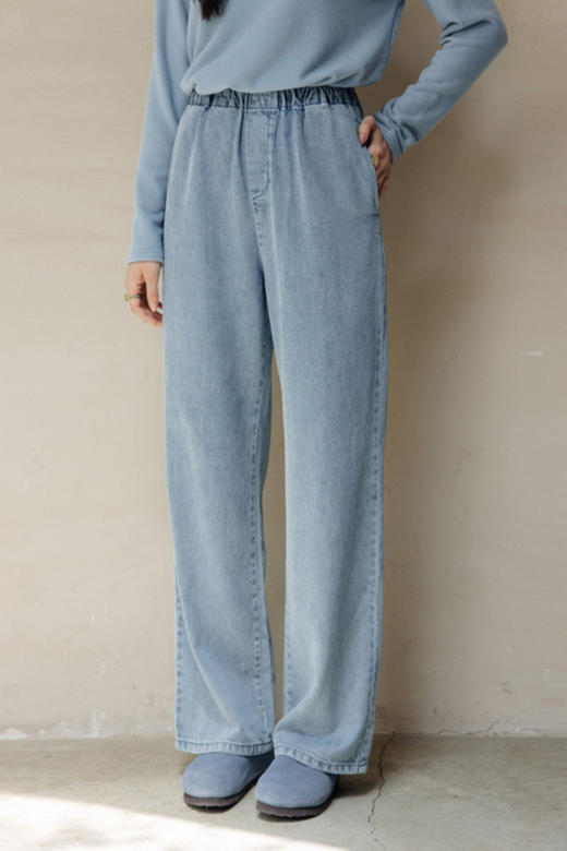 绽放731朵/清爽牛仔裤汉麻棉天丝混纺舒适柔软高腰直筒全松腰裤子 商品图5