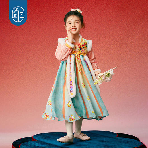 年衣女童汉服秋冬新款立体绣花唐制汉服襦裙国风儿童唐装蛇蛇如意汉服裙 商品图3