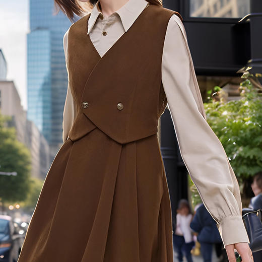 奢姿2024年秋季新款大码女装法式裙子胖妹妹马甲背心假两件连衣裙9943855119 商品图4