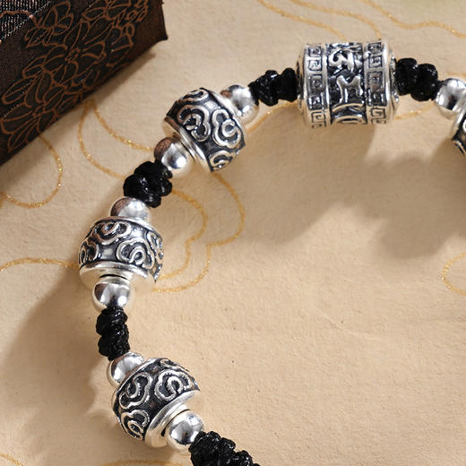 子佩集S999银【虔诚】手链【SC000141-1】纯银仿古祥云黑绳2409 商品图2