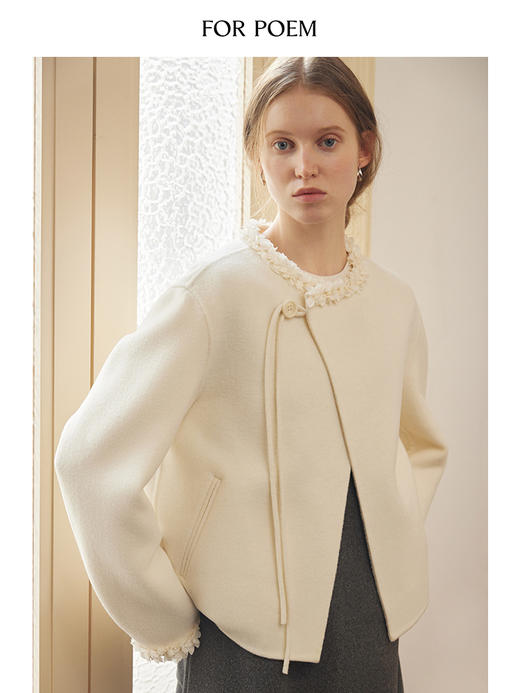 ForPoem 现货 24/FW原创设计100羊毛新中式花边领双面尼大衣 商品图0