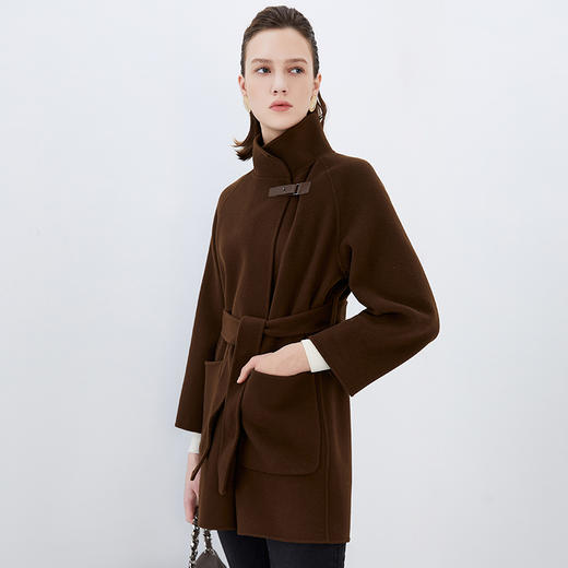 EITIE爱特爱冬季新款时尚气质立领通勤显瘦系带毛呢大衣女外套7614315 商品图3