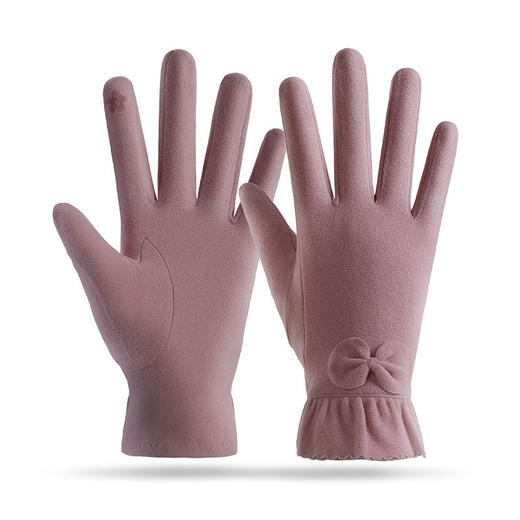 秋冬手套新款【蝴蝶结女士加绒防风防寒保暖手套】骑行开车可触屏仿兔绒毛口 商品图12