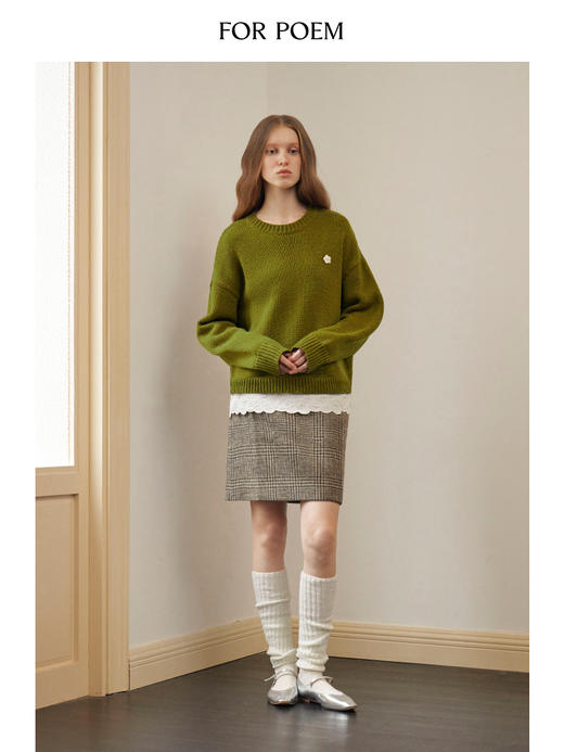 ForPoem 现货 24/FW原创设计羊毛彩点花纱宽松可拆卸刺绣花边拼接毛衣 商品图1