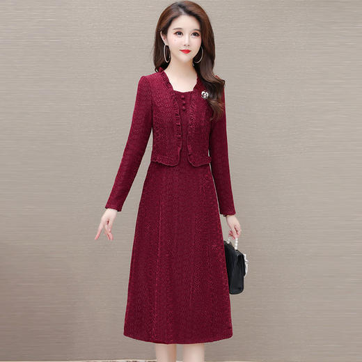 木耳边拼结长袖裙假两件，中长款保暖打底裙加绒连衣裙QYM- LRX-NFB39 -Y 商品图1