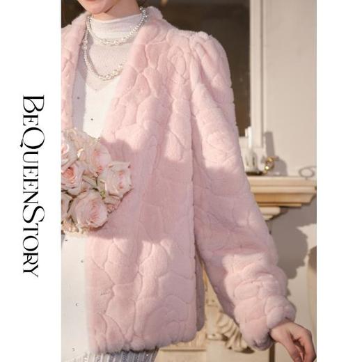 BeQueenStory【玫瑰梦露】轻奢高级感水貂皮雕花V领皮草外套秋冬款 商品图2