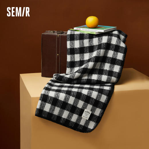 森马围巾女2024秋冬新款韩系格纹披肩加宽两用温暖绒面围脖撞色潮 商品图1