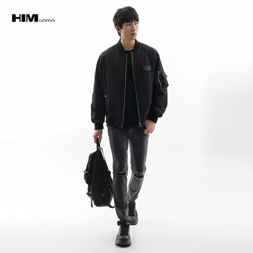 HIM漢崇  机车工装棒球领夹克男头层牛皮装饰休闲宽松外套2025秋季 商品图1