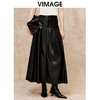 VIMAGE纬漫纪2024冬季新款时尚高腰a字百搭黑色皮裙半身裙V2206814 商品缩略图0