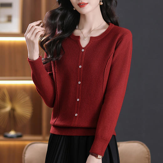 CC-5-6117秋季圆领减龄短款针织毛衣女2024新款大码宽松气质百搭纯色打底衫 商品图2