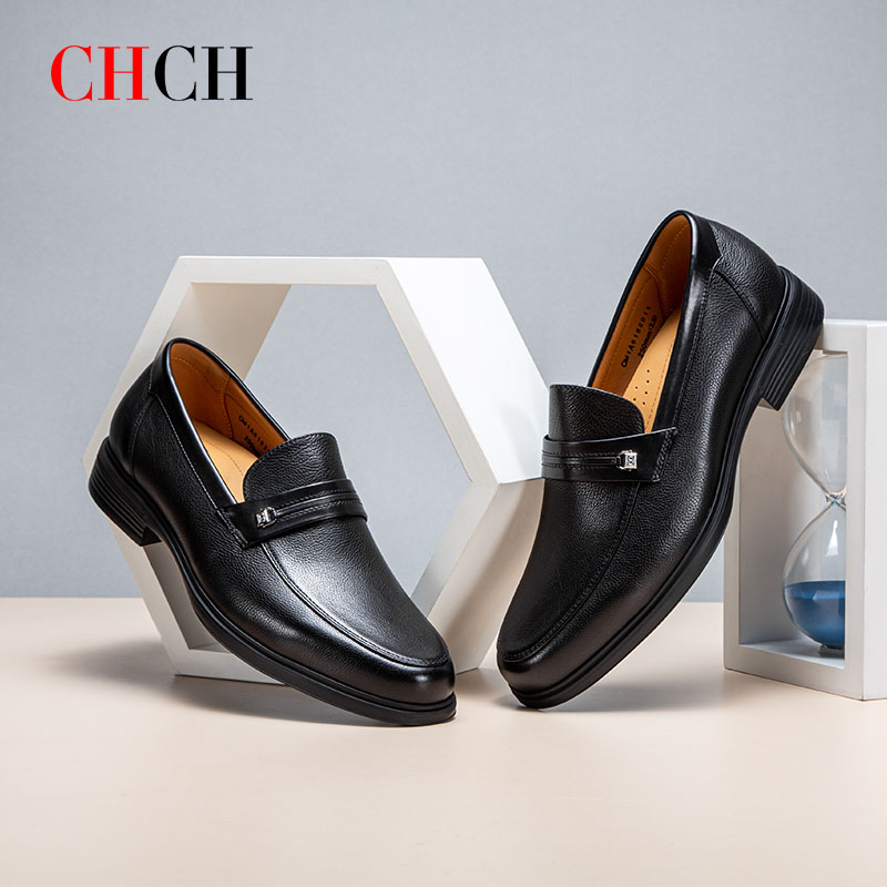 CHCH祈祈秋冬新款正装商务休闲皮鞋男鞋牛皮一脚蹬乐福鞋平衡鞋