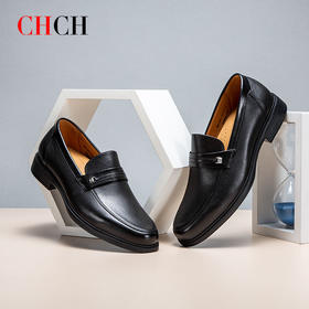 CHCH祈祈秋冬新款正装商务休闲皮鞋男鞋牛皮一脚蹬乐福鞋平衡鞋