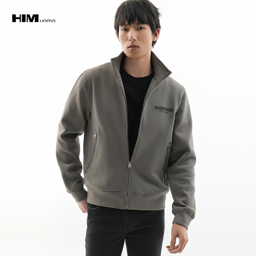 HIM漢崇  休闲透气珠地棉简约滴胶印花立领运动夹克男 2025秋季 商品图0