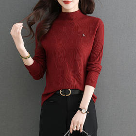 CC-28-1285修身弹力毛衣女春秋2024新款半高领羊毛针织上衣薄款打底衫内搭