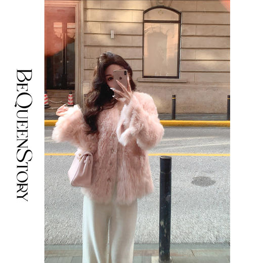 BeQueenStory【温柔旋律】轻奢时尚100羊毛革保暖秋冬款V领宽松皮草外套 商品图4