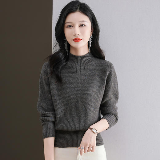 CC-101-F939秋冬新款毛衣半高领100纯羊毛衫女宽松显瘦内搭针织衫时尚打底衫 商品图3