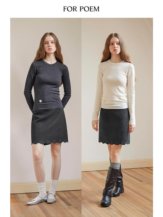 ForPoem 现货 24/FW原创设计百搭简约100美丽诺羊毛花朵针织打底衫 商品图0