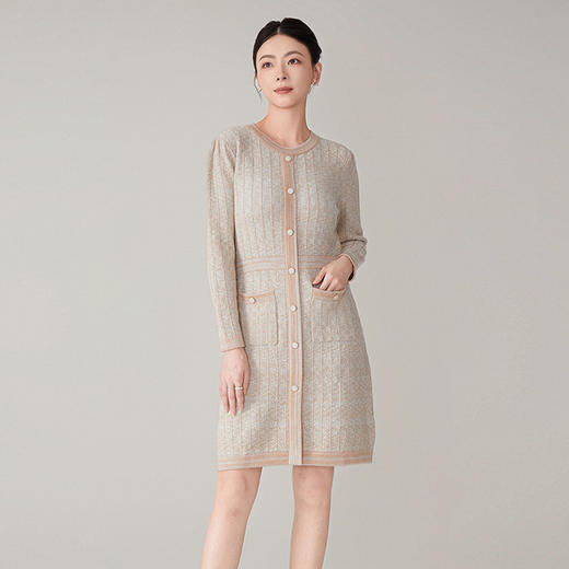 【hrf】全新升级【铂金会员349/天猫469/差价120】(13908) 洛诗琳2024新款法式长袖合适小个子穿搭小香风羊毛连衣裙 商品图3