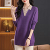 CC-5-6115翻领拼色中长款毛衣女2024秋冬新款大码宽松休闲针织衫百搭打底衫 商品缩略图2