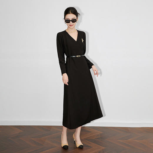 【高货wl】全新升级【铂金会员367/天猫499/差价132】(13502) 洛诗琳气场全开高级感气质通勤显瘦V领收腰黑色西装连衣裙 商品图0