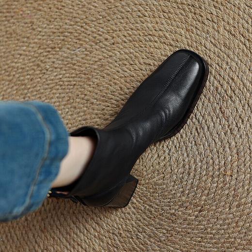 【预售5天】秋冬新款粗跟方头后拉链短筒时装靴韩版羊皮舒适通勤气质短靴MT&MX3963 商品图2