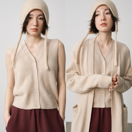 UMILAB【月光曲】牦牛绒×羊毛混纺 极简长开衫/背心马甲BAM831H 商品图0