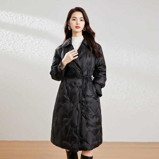 全新升级【铂金会员726/天猫989/差价263】(13845) 洛诗琳冬季新款时尚收腰过膝中长款防寒90白鸭绒羽绒股kbnq 商品图3