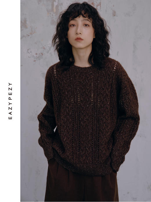 阿勒泰牦牛绒亮丝绞花套衫 商品图0