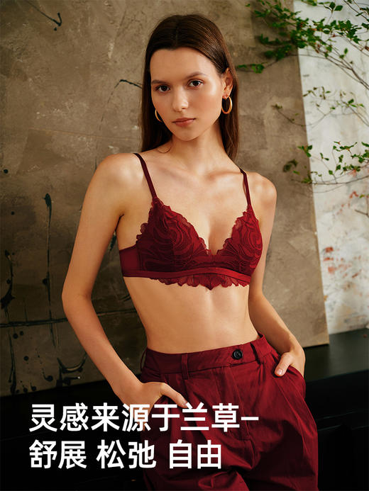 【艺术叶片】遐24秋冬新品内衣女固定三角杯红色无钢圈中小胸文胸 商品图2