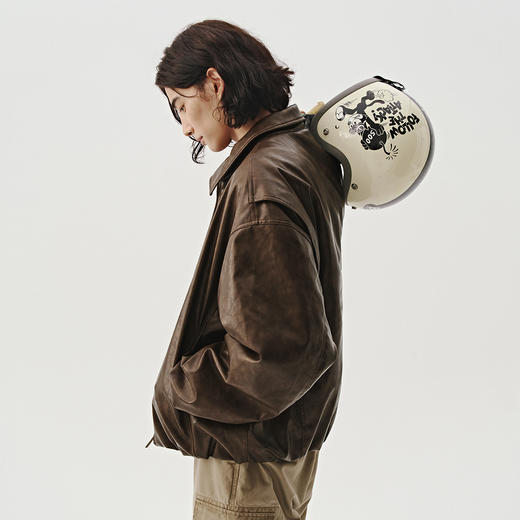 714street美式复古肌理感廓型皮衣棉服冬季新款宽松夹克短外套男 商品图2