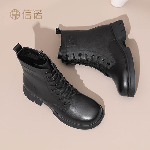 靴子真皮女鞋2024新款秋冬季加绒棉鞋英伦风靴子厚底增高短靴女款M317-11D 商品图2