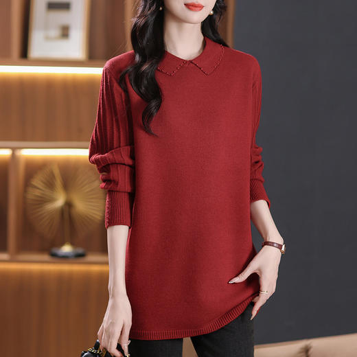 CC-5-6112中长款针织打底衫毛衣女2024秋冬新款娃娃领年轻洋气内搭上衣 商品图3