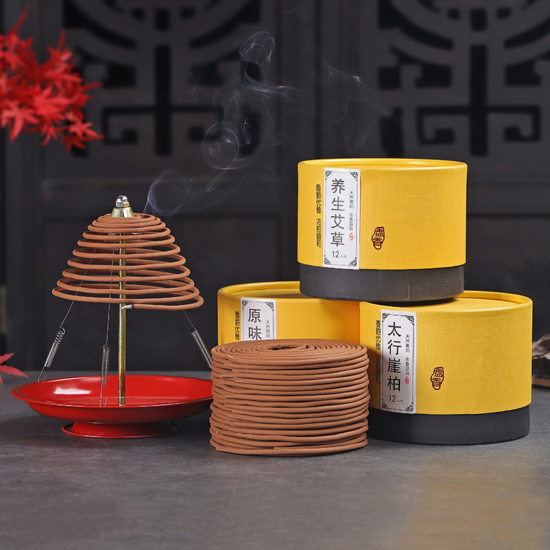 （带红色铁盘支架）24小时盘香 12小时檀香盘香 （20盘/盒）老山檀香盘香 沉香崖柏艾草盘香
