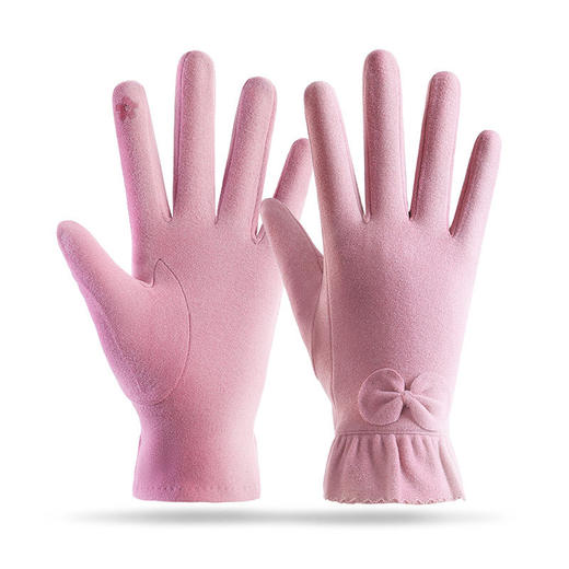 秋冬手套新款【蝴蝶结女士加绒防风防寒保暖手套】骑行开车可触屏仿兔绒毛口 商品图10