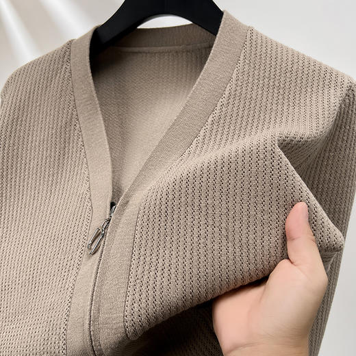 【新款DSK】大依优型大码男装休闲开衫毛衣挑洞提花款拉链V领针织衫夹克外套 商品图7